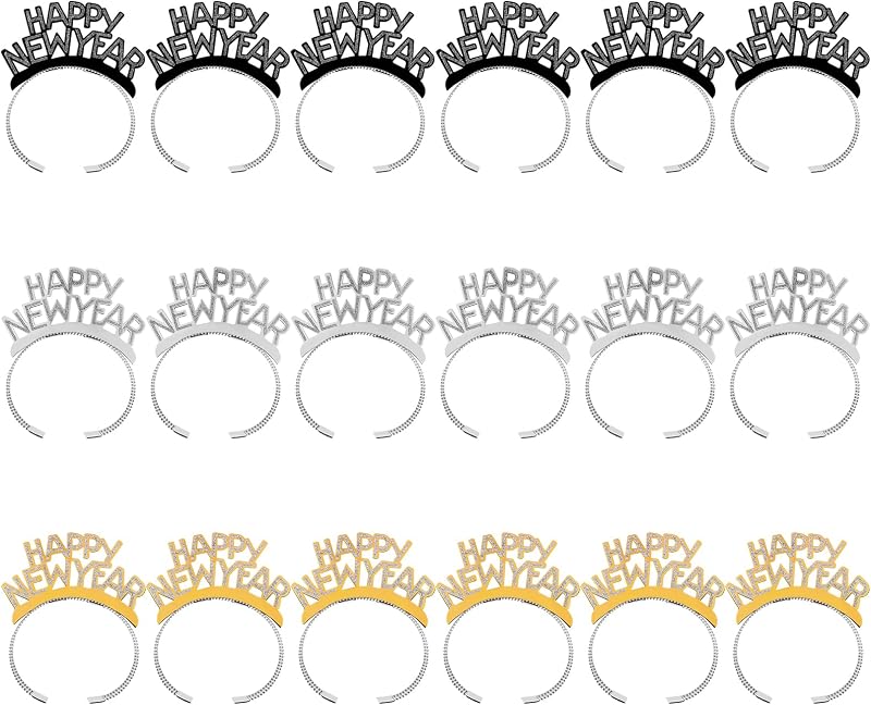RUIYELE 18Pcs New Year Headbands Set - Glitter Tiara Hair Accessories