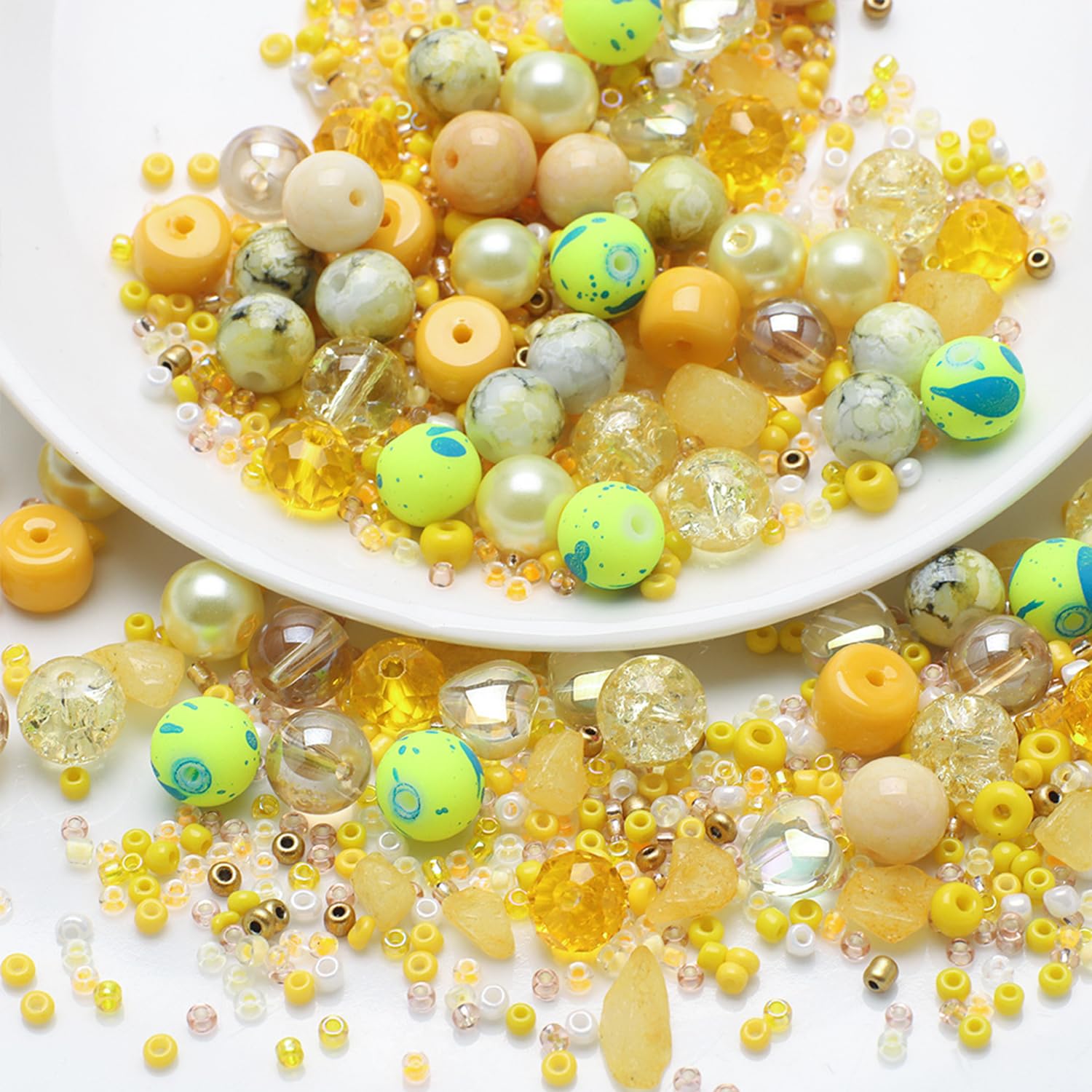 UHOMENY Round Spacer Beads, Mixed Multiple Assorted Glass Beads, Charms for Bracelet Making Kits, Jewelry, Necklace, Key Chains, Earring Making Crafts, Gifts (Yellow)