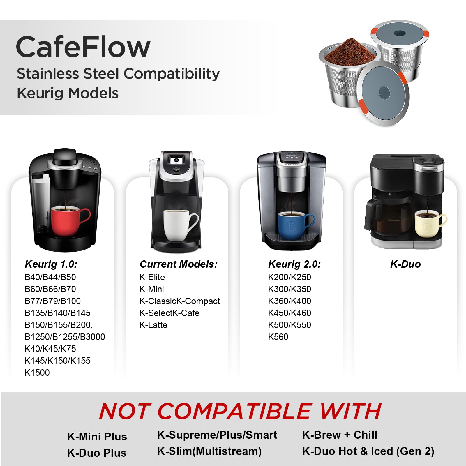 Reusable Stainless Steel Coffee Filters for Keurig 1.0 & 2.0 Brewers - BPA-Free Reusable K-Cup Pods (2 Pack)