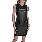 BCBG Women's Sleeveless Jewel Neck Shift Dress, Black, 10