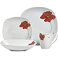 Tabletops Gallery Poppy - 16 Piece Square Dinnerware Set, Service of 4