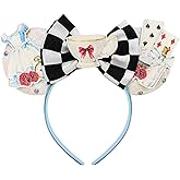 Bolonar Mouse Ears Headband for Women Adult, Checkered Pattern Princess Hairband with Beads Sequin Ears