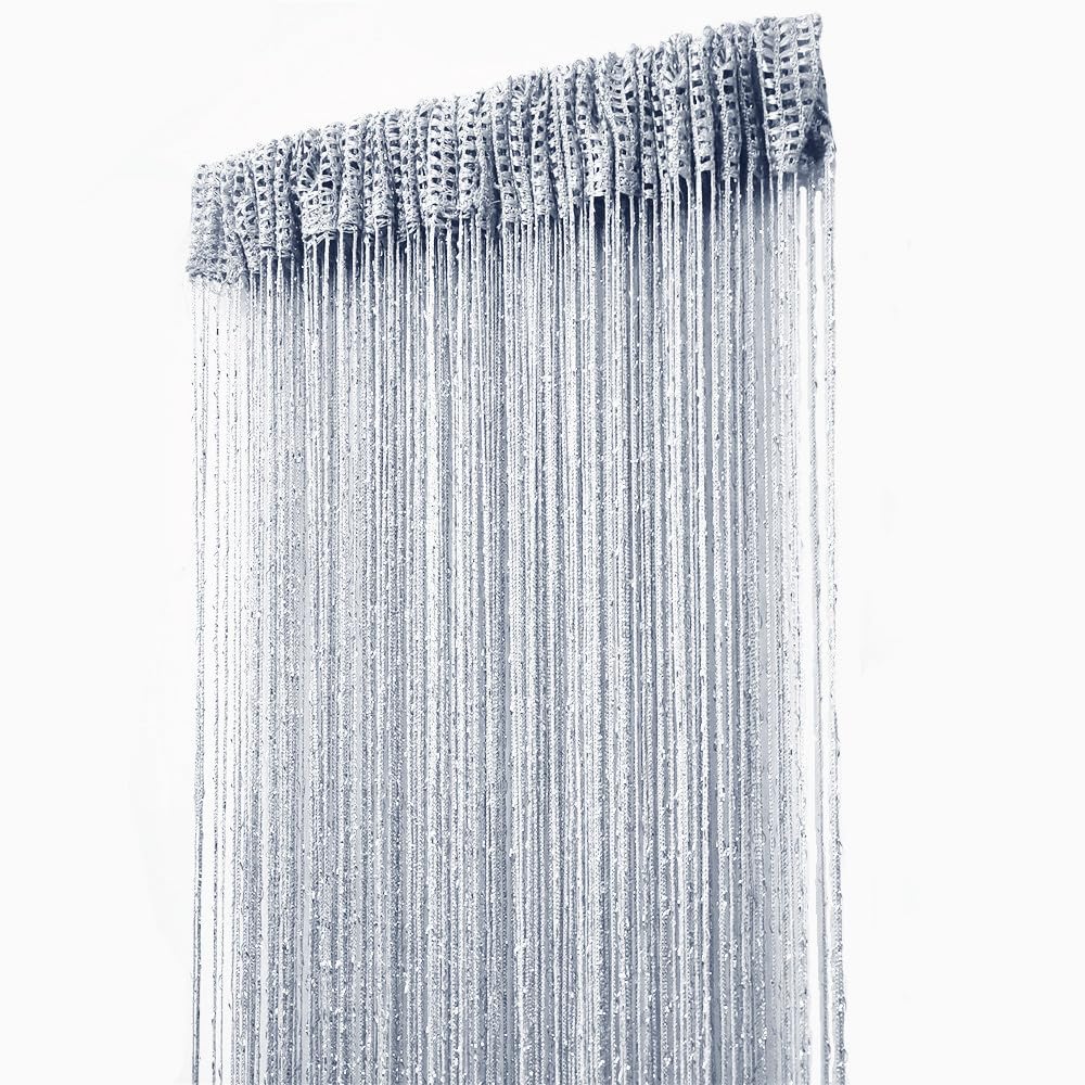 ave split Decorative Door String Curtain Wall Panel Fringe Window Room Divider Blind Divider Tassel Screen Home 100cm*200cm (Silver18) — image 1
