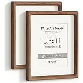 8.5 by 11 Picture Frame Set of 2, USA-Sourced Walnut Wood Photo Frame with Tempered Glass, Handcrafted Rounded Corner 8.5x11 Wooden Frame Matted to 6x8 Photos, Diploma Certificate Document Frame