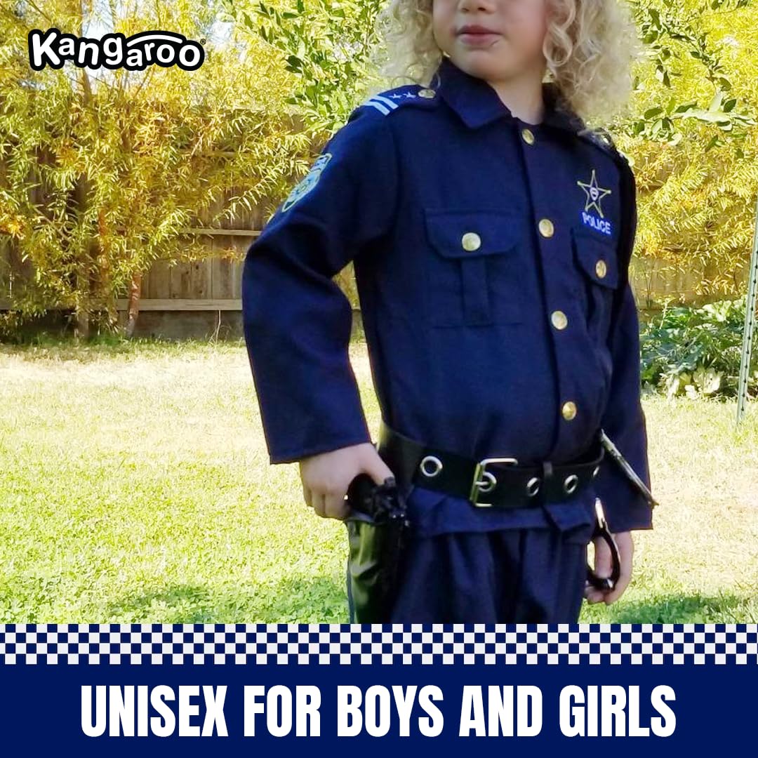 Kangaroo Police Costume for Kids – 12 Pc Black Cop Outfit with Hat, Badge, Handcuffs, Holster & More