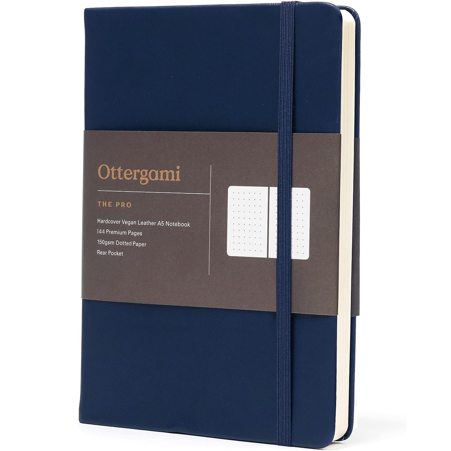 Ottergami Dotted Notebook A5 Hardback - The Pro Bullet Dot Journal - 144 Pages, Thick 150gsm Paper Note Book - Luxury Vegan Leather Journals for Women & Men - Work & University Essentials (Blue)