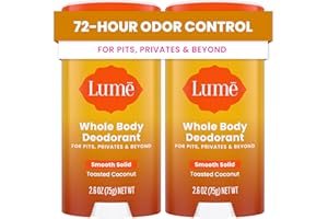 Lume Whole Body Deodorant - Smooth Solid Stick - 72 Hour Odor Control - Aluminum Free, Baking Soda Free and Skin Safe - 2.6 Ounce (Pack of 2) (Toasted Coconut)
