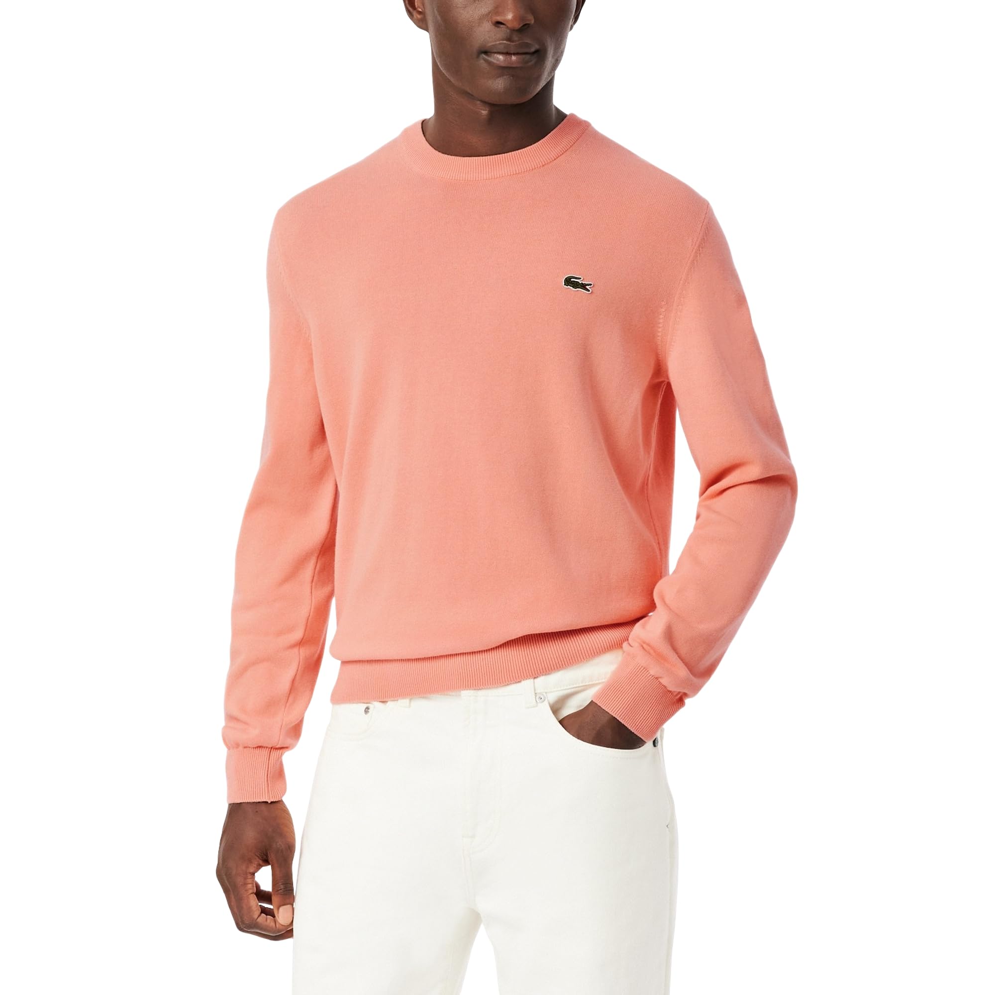 Lacoste Men’s Monochrome Crew Neck Cotton Sweater, Miami, Large