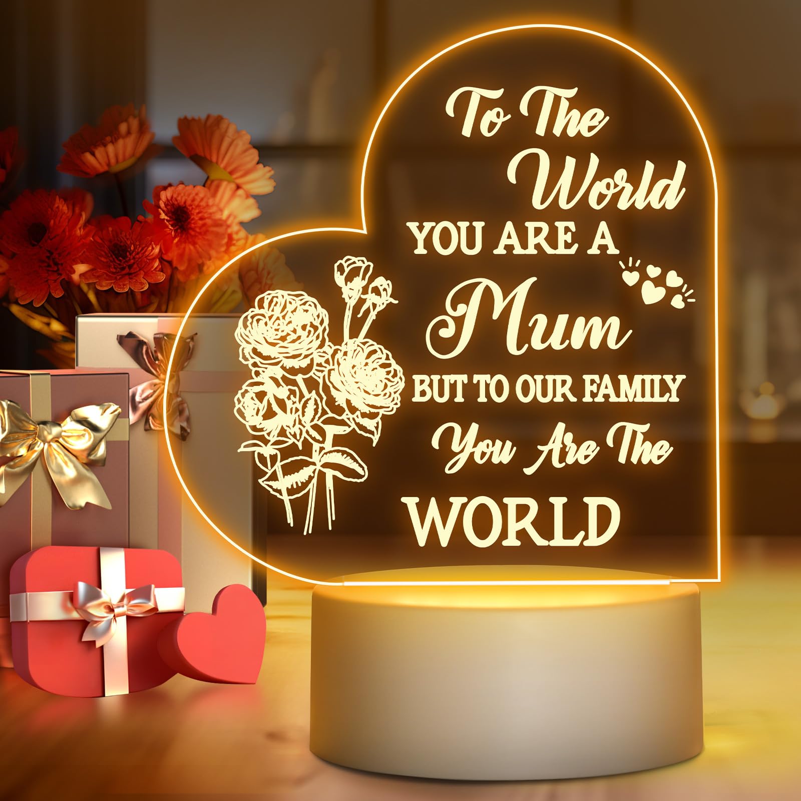 Winzwon Mothers Day Gifts for Mum from Daughter Son, Birthday Gifts for Mum, Night Light Acrylic Lamp Room Decoration, Personalised Presents for Stepmum Nanny Grandma Wife