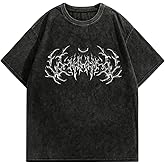 VIPWOLF Men's Graphic Oversized Short Sleeve Tee Shirt Y2K Vintage Cool Acid Wash Streetwear T-Shirts