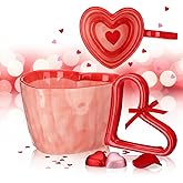 Qinyoung 10 oz Valentine's Day Gifts Heart Shaped Coffee Mug with Handle 3D Heart Ceramic Tea Cups Valentine's Day Couple Mug for Latte Milk Anniversary Wedding Engagement Couple Gifts
