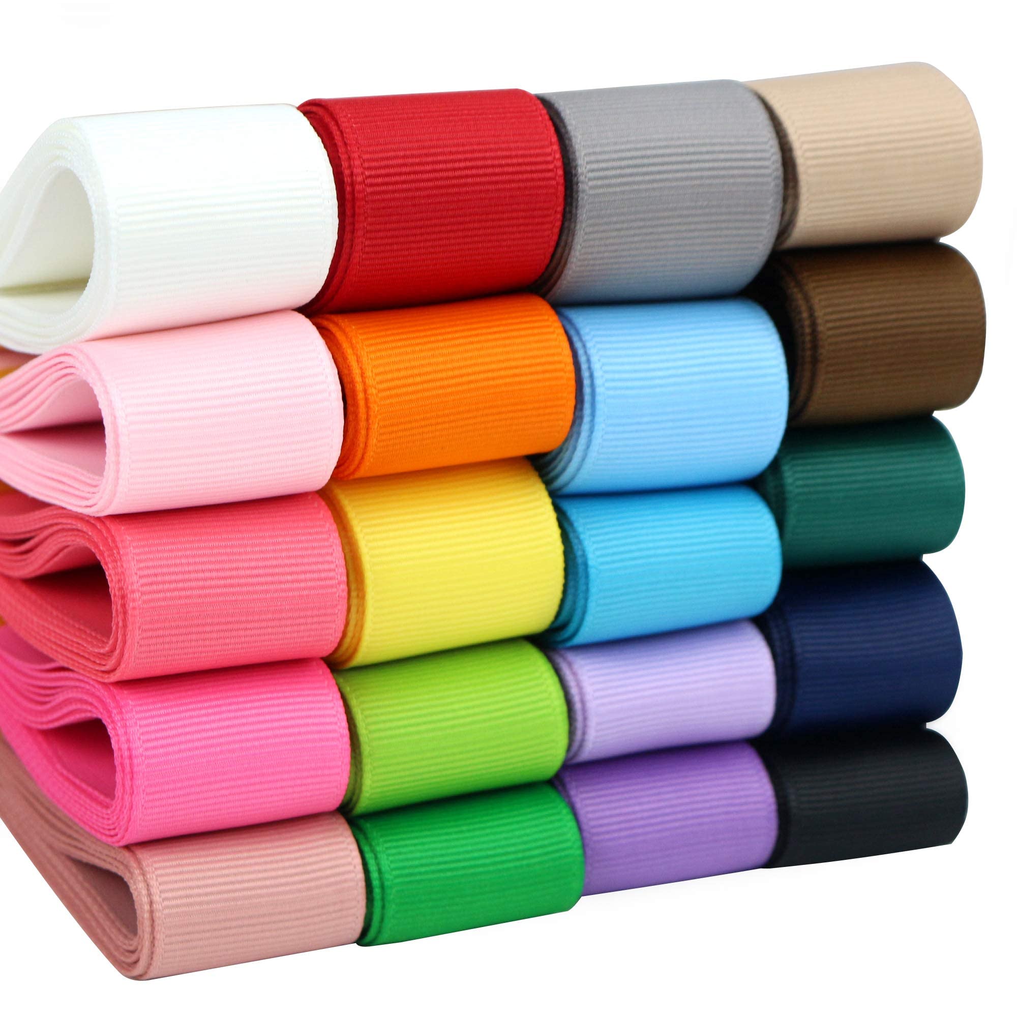 Photo 1 of Midi Ribbon Grosgrain Ribbon 1 inch Ribbon 20 Solid Color Assortment, 1" X 2 Yard Each, Total 40 Yds Per Package, Thin Grosgrain Thick Fabric Ribbons for Crafts, Hair Bow Supplies
