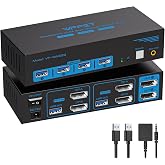 8K Displayport KVM Switch 2 Monitors 2 Computers 4K@120Hz Dual Monitor | Display Port USB 3.0 KVM Switches for 2 PC Share 2 Screens and 1 Set of Keyboard Mouse Printer with 2 USB Cables