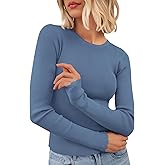 PRETTYGARDEN Womens Long Sleeve Shirts Ribbed Knit Fitted Cute Tops for Women Trendy Basic Pullover Shirt Fall Clothes