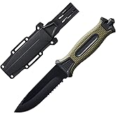 Leopcito 10" Fixed Blade Tactical Knives with Sheath and Clip, Stainless Steel Survival Hunting Bushcraft Full Tang Non-Slip Handle Knife for Camping, Hunting, Adventure, Outdoors, EDC，Military Green