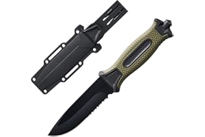 Leopcito 10" Fixed Blade Tactical Knives with Sheath and Clip, Stainless Steel Survival Hunting Bushcraft Full Tang Non-Slip Handle Knife for Camping, Hunting, Adventure, Outdoors, EDC，Military Green