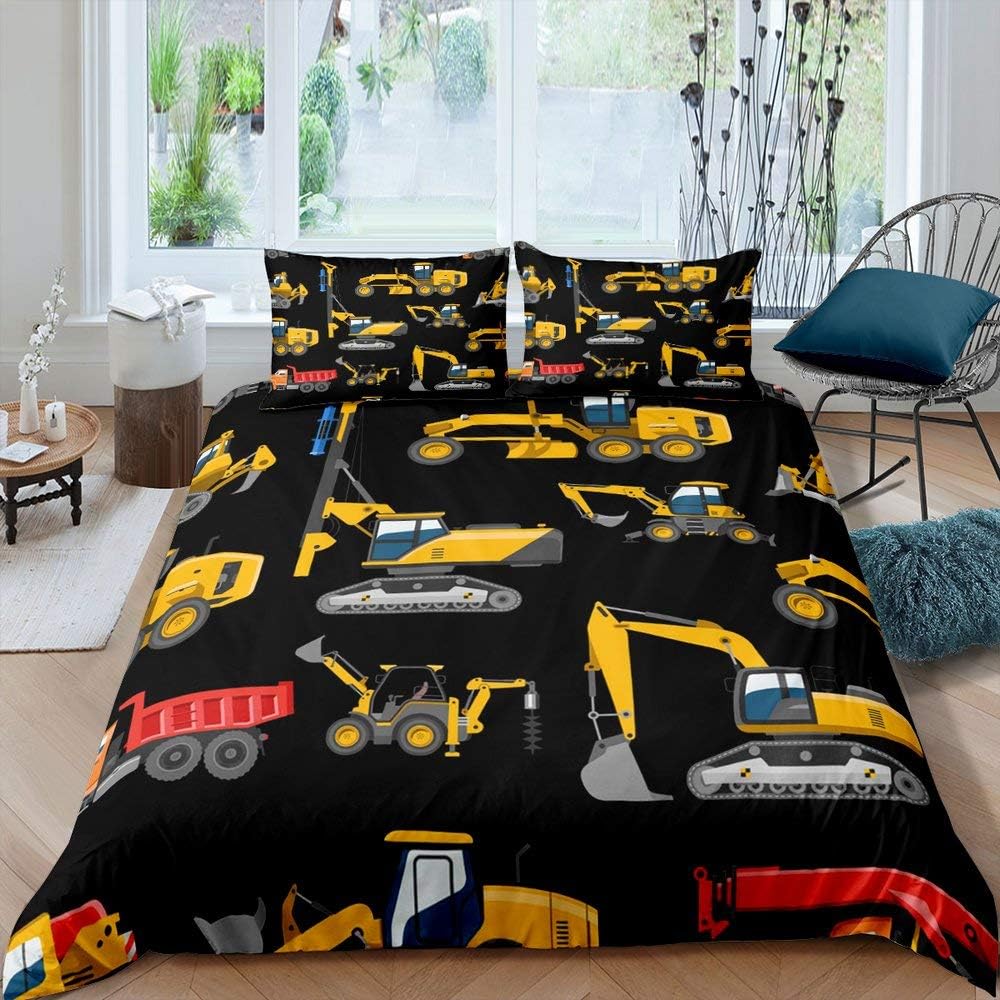 Kids Excavator Bedding Set Cartoon Concrete Truck Comforter Cover for