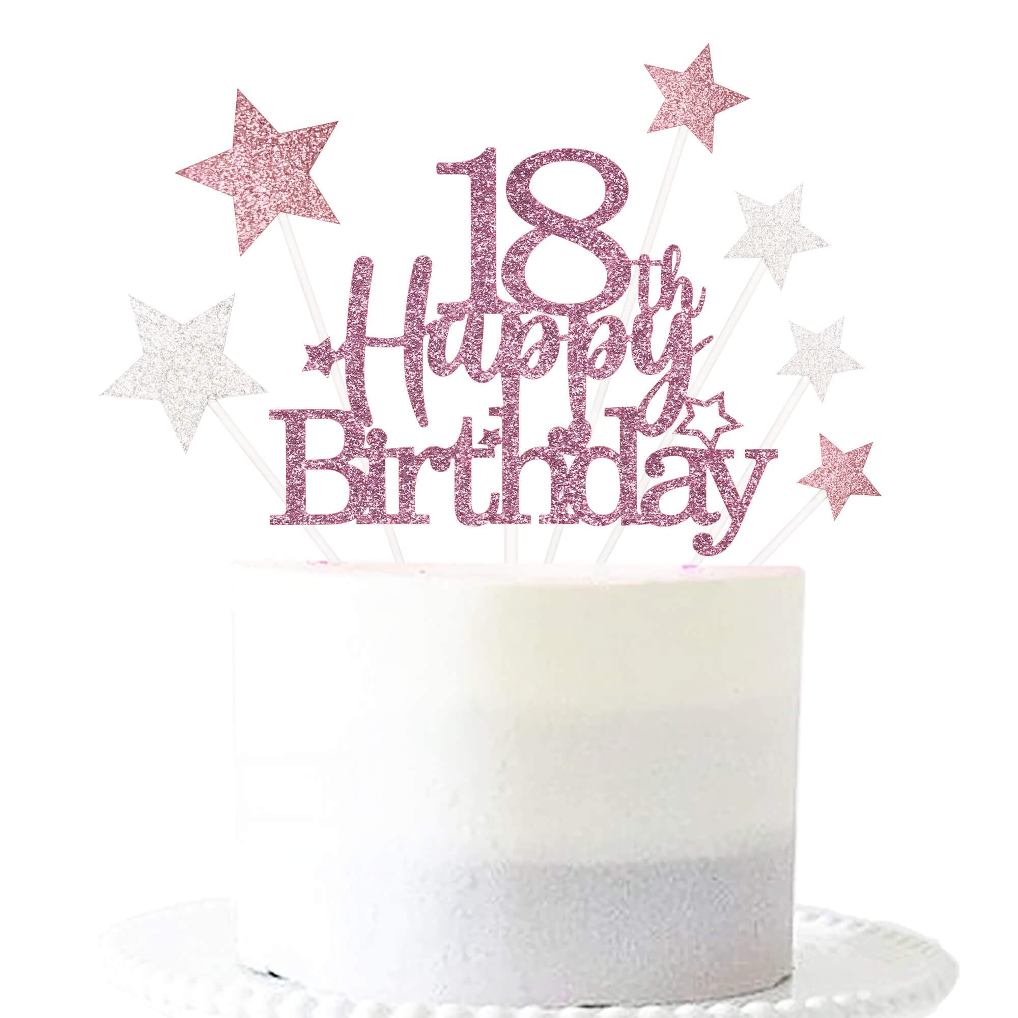 Pargleev Glittery 18th Happy Birthday Cake Topper with Star,18 Birthday Cake Toppers Party Decorations Party Supplies for Girls Rose Gold — image 1
