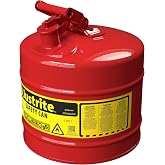 Justrite Type I Gasoline Safety Can, Red Galvanized Steel, Made in the USA | Flammable Liquid Storage Can, Self-Closing Lid, 5 Gallon Capacity, Flame Arrester, FM Approved, OSHA, NFPA Compliant