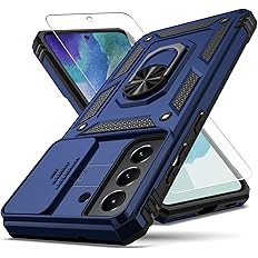YZOK for Galaxy S21 FE 5G Case,with Camera Lens Cover HD Screen Protector,[Military Grade] Ring Car Mount Kickstand Hybrid Ha