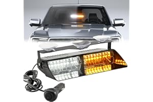 PKINGLAKE Amber/White LED Dash Emergency Strobe Light for Trucks Vehicles, 16 LEDs 12V Interior Windshield Visor Deck Hazard Flashing Safety Warning Lights Bar for Police Firefighter Law Enforcement