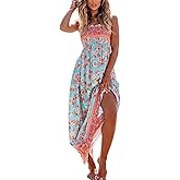 CUPSHE Women's Maxi Dress Ditsy Floral Smocked Summer Sundress Sleeveless Ruffled Spaghetti Straps Long Beach Formal Dress