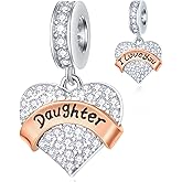 GEMDAZZ Family Theme Charm, 925 Sterling Silver Mother Father Daughter Son Sister Nana Wife Husband Grandma Friend Godmother Goddaughter Clear Pave Heart Pendant Beads, fit European Women Bracelet
