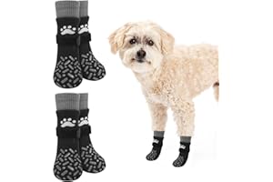 SCENEREAL Dog Socks to Prevent Licking Paws for Hot/Cold Pavement, Anti Slip Long Dog Grip Socks for Hardwood Floors, Dog Shoes Booties&Paw Protector for Small Medium Large Senior Dog, Black XS