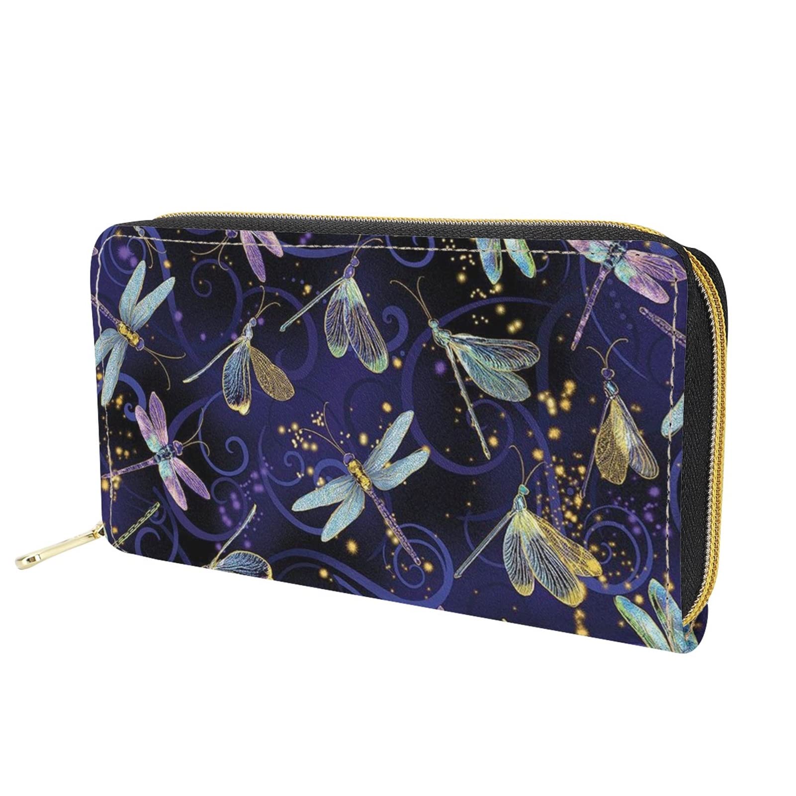 Dolyues Beautiful Animal Dragonfly Purple Print Long Pu Leather Wallet for Women Credit Card Phone Case Clutch Bags Zipper Cash Holder Money Organisers
