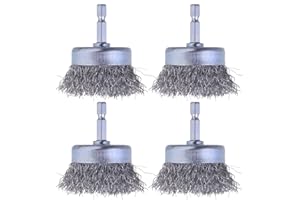 WENORA 4 Pcs Wire Cup Brush Set for Drill, 1/4 Inch Hex Shank, 0.010 Inch Coarse Carbon Steel Attachments for Rust Removal