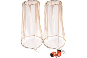 wohohoho Mosquito Head Net Mesh with Drawstring, Bug Face Netting for Hats, Mesh Face Shield for Men & Women Beekeeper Net Mask Protection for Midges, Bugs & Gnats (2 Packs, Khaki, Updated Big Net)