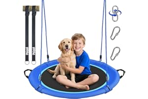 Hapfan 40" Saucer Tree Swing for Kids and Adults, Disc Round Swing for Kids Outdoor with Swivel, UV-Resistant Textilene Fabric, 700 lb Weight Capacity, 9.8 FT Hanging Straps, 2-Year Warranty (Blue)