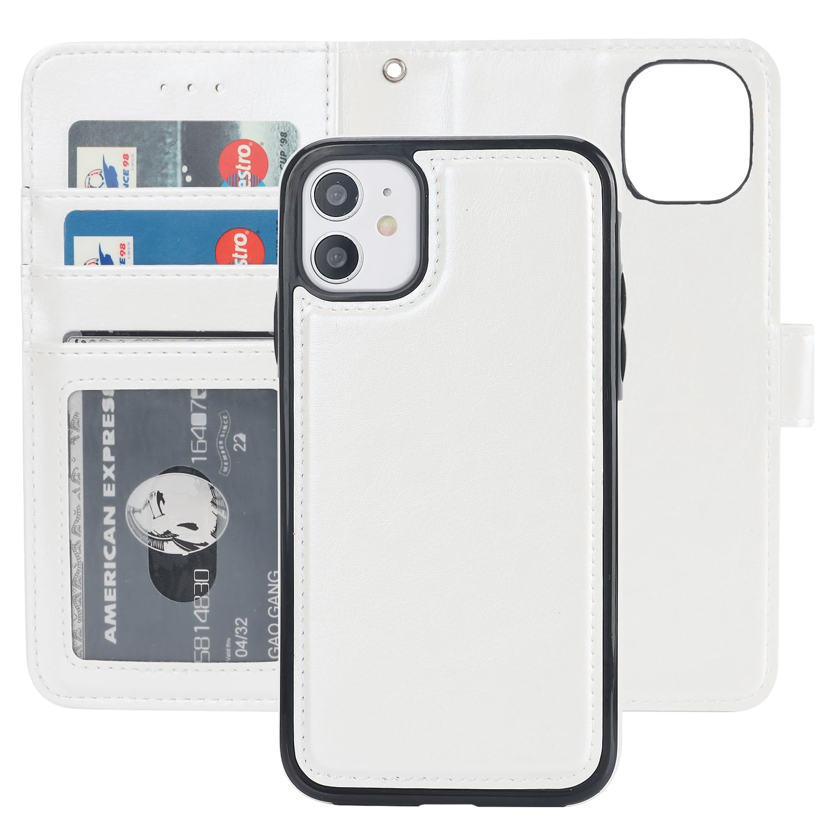 Bocasal for iPhone 11 Wallet Case with Card Holder PU Leather Magnetic Detachable Kickstand Shockproof Wrist Strap Removable Flip Cover for iPhone 11 6.1 inch (White)