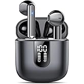 Jesebang Wireless Earbuds, Bluetooth 5.4 Headphones HiFi Stereo, Bluetooth Earbuds with ENC Noise Cancelling Mic, 36H LED Display Ear Buds, IPX7 in Ear Earphones for Phone Tablet Laptop Sports, Black