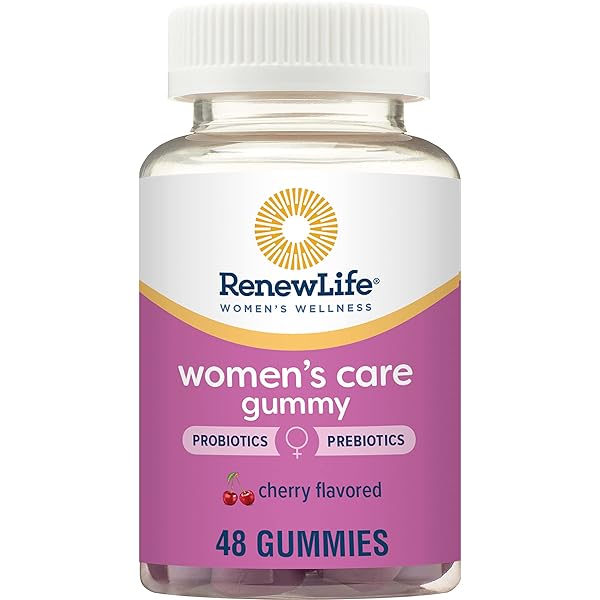 RENEW LIFE WOMEN’S CARE CHERRY PREBIOTIC AND PROBIOTIC GUMMIES, DIGESTIVE, URINARY TRACT AND IMMUNE HEALTH, B. COAGULANS AND B. SUBTILIS, DAIRY, SOY AND GLUTEN-FREE, 2 BILLION CFU 48 COUNT