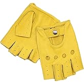 QECEPEI Mens Goatskin Fingerless Gloves Half Finger Driving Sport Unlined Leather Gloves