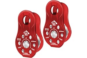 AINIKEY Fixed Plate Micro Pulley, 28KN CE Certified General Purpose Small Aluminum Rope Pulleys Slack Tender for Hauling/Rigging/Climbing/Aloft Work/Rappelling etc (Pack of 2(28KN Pulley Red))