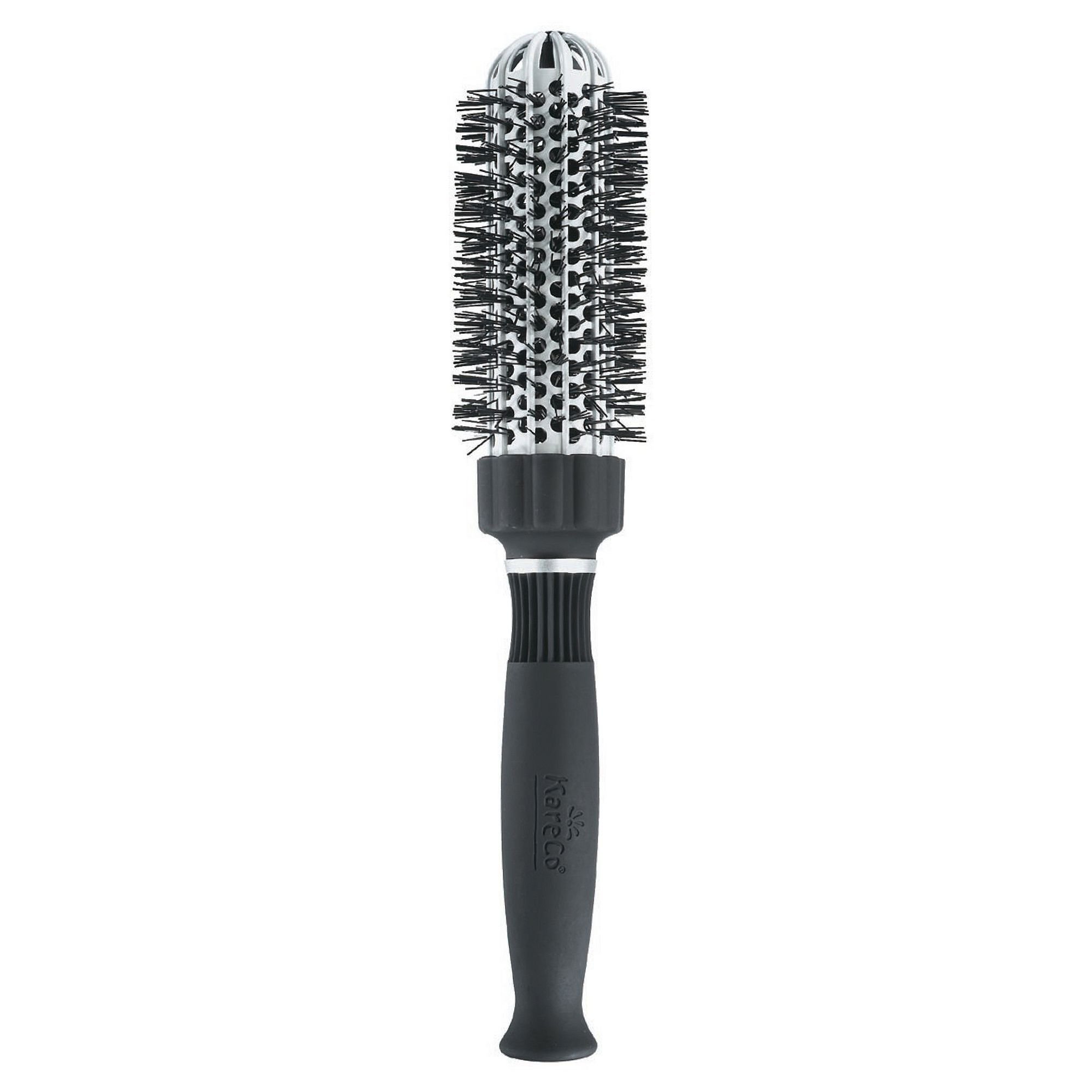 KareCo Small Ionic Thermal Round Brush For Bangs & Sophisticated Curls, Dome-Shaped Barrel For Quick-Drying. Rehydrates & Re-Conditions Hair - Black & Silver
