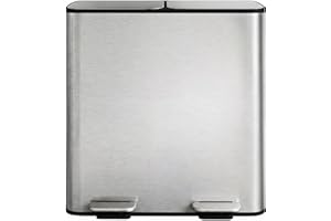 Double Compartment Stainless Steel Pedal Trash Can, 2x40L Hands-Free Kitchen Garbage Bin for Waste & Recycling Sorting, Moder