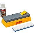 Smith’s SK2 2 Stone Sharpening Kit – 5” Medium + 4” Fine Arkansas Stones + Honing Oil – Non-Slip Plastic Base – Outdoor Hunting, Pocket, + Buck Knife Sharpener