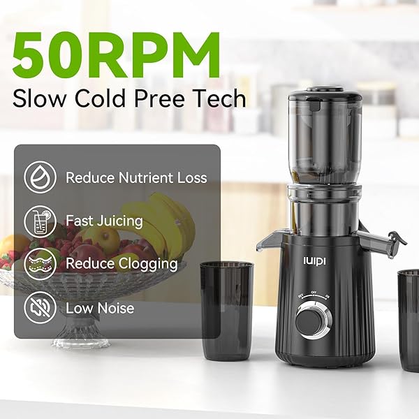 COLD PRESS JUICER, SLOW MASTICATING JUICER MACHINES FOR WHOLE VEGETABLE AND FRUIT, 4.3″ FEED CHUTE, BPA FREE, QUIET EASY CLEAN JUICER TO UNLOCK FRESH & NUTRITIOUS JUICES(BLACK)