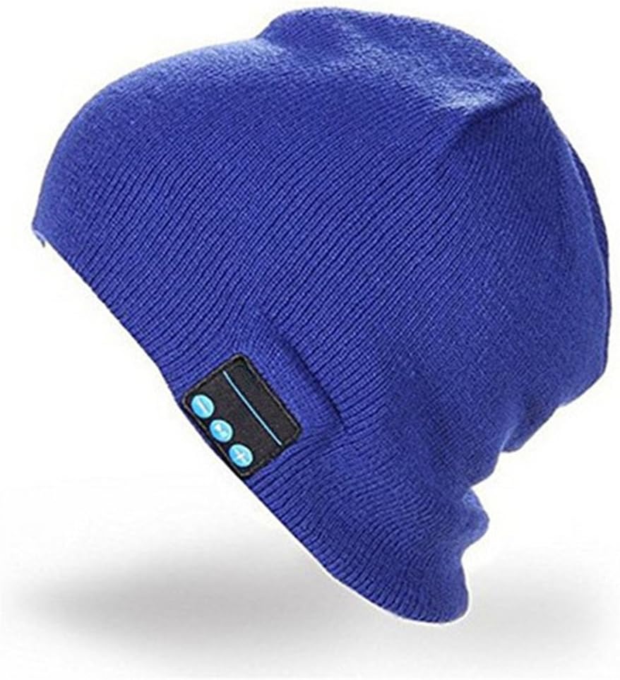 CALIONLTD Bluetooth hat HD Stereo 4.2 Wireless Beanie Headset Music Knit Bluetooth Headphone Speaker Hat Speakerphone Cap, Rechargeable USB Built-in Mic-Blue