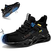 LAoutun Steel Toe Shoes for Men, Lightweight Comfortable Safety Shoes with Puncture Resistant, Indestructible Work Shoes for Construction and Warehouse