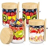 Yomarket 16 Oz Overnight Oats Containers with Bamboo Lids 4 Pack Mason Glass Jars with Airtight Lids and Spoons Food Containers Storage for Meal Prep Chia Pudding Snacks Yogurt Sugar Spice