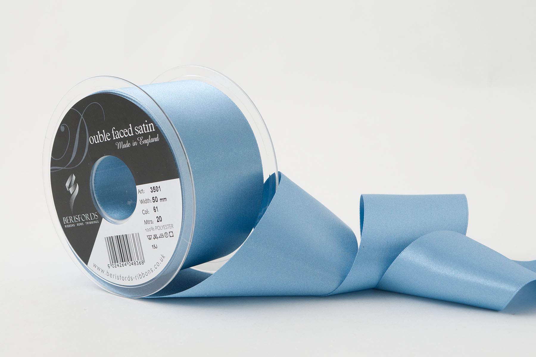Berisfords Double FACE Poly Satin Ribbon, Dusky Blue, 50 mm