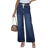 LookbookStore Womens Jeans Wide Leg High Waisted Trendy Elastic Wasit Drawstring Stretch Denim Pants Baggy Trouser Jeans