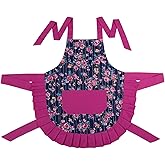 Xiabing Women's Cotton Floral Apron with Pockets, Adjustable Long Ties for Kitchen Cooking, Baking and Gardening