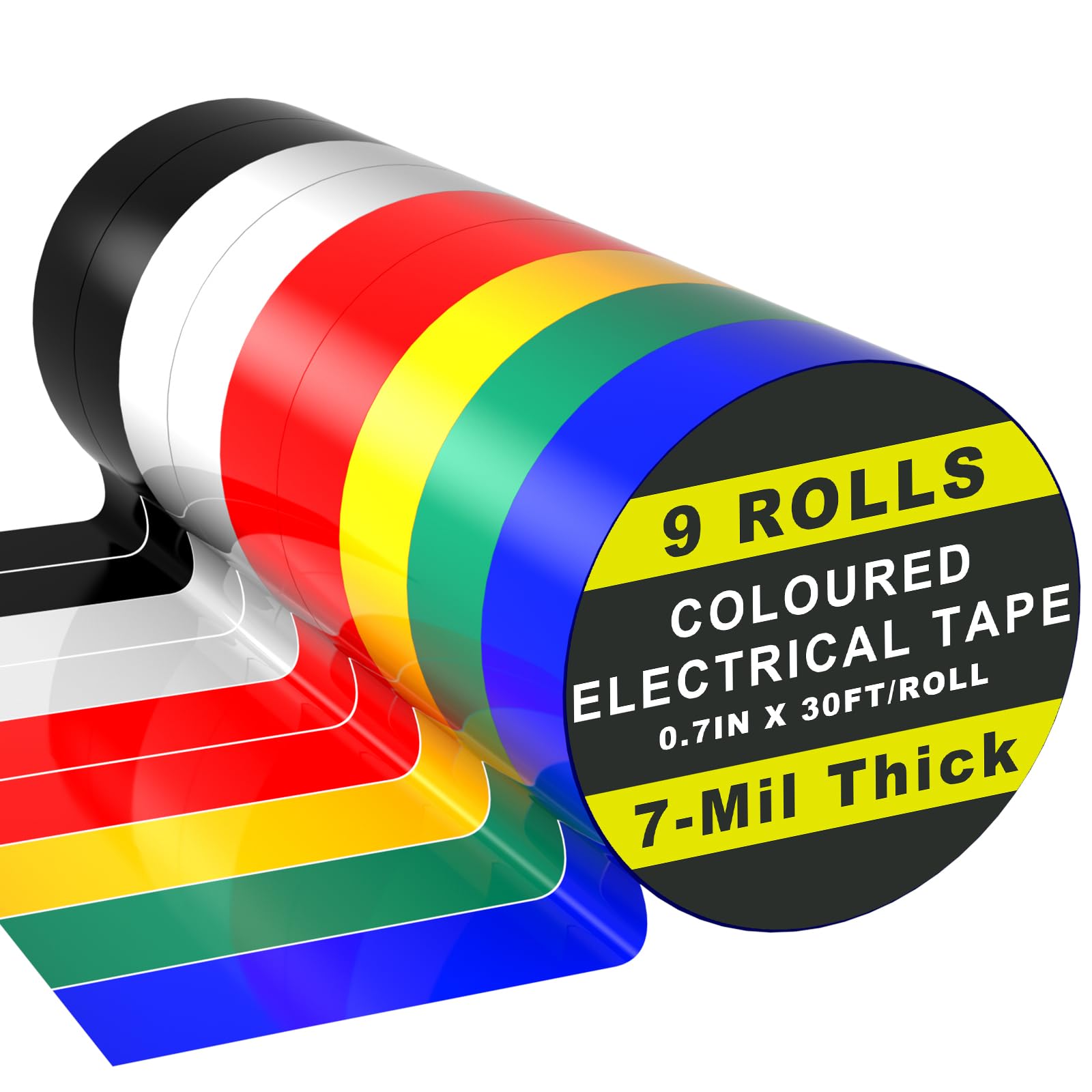 Photo 1 of Giwiemi 9 Rolls Coloured Electrical Tape - Professional White Black Red Green Blue Yellow Electrical Tape (0.7 Inch by 30 Feet), Electric Tape is Suitable for Domestic, Commercial, and Industrial Use