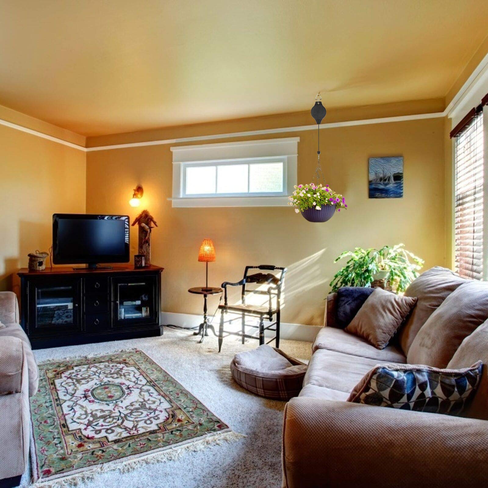 TAZEMAT 2pcs Plant Pulley Adjustable Basket Hook for Flowers and Birds Feeder Pots Garden Retractable Heavy Duty Hanger Indoor Household Flowerpot Hanging Pull Down Hook Outdoor Decorations