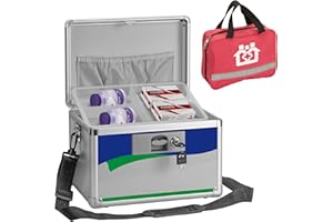 GODLONSEN Medicine Lock Box, Medication Lock Box With Key, 11.2 x 7.6 x 7.6 Inch 【Medium】+ First Aid Bag - Blue